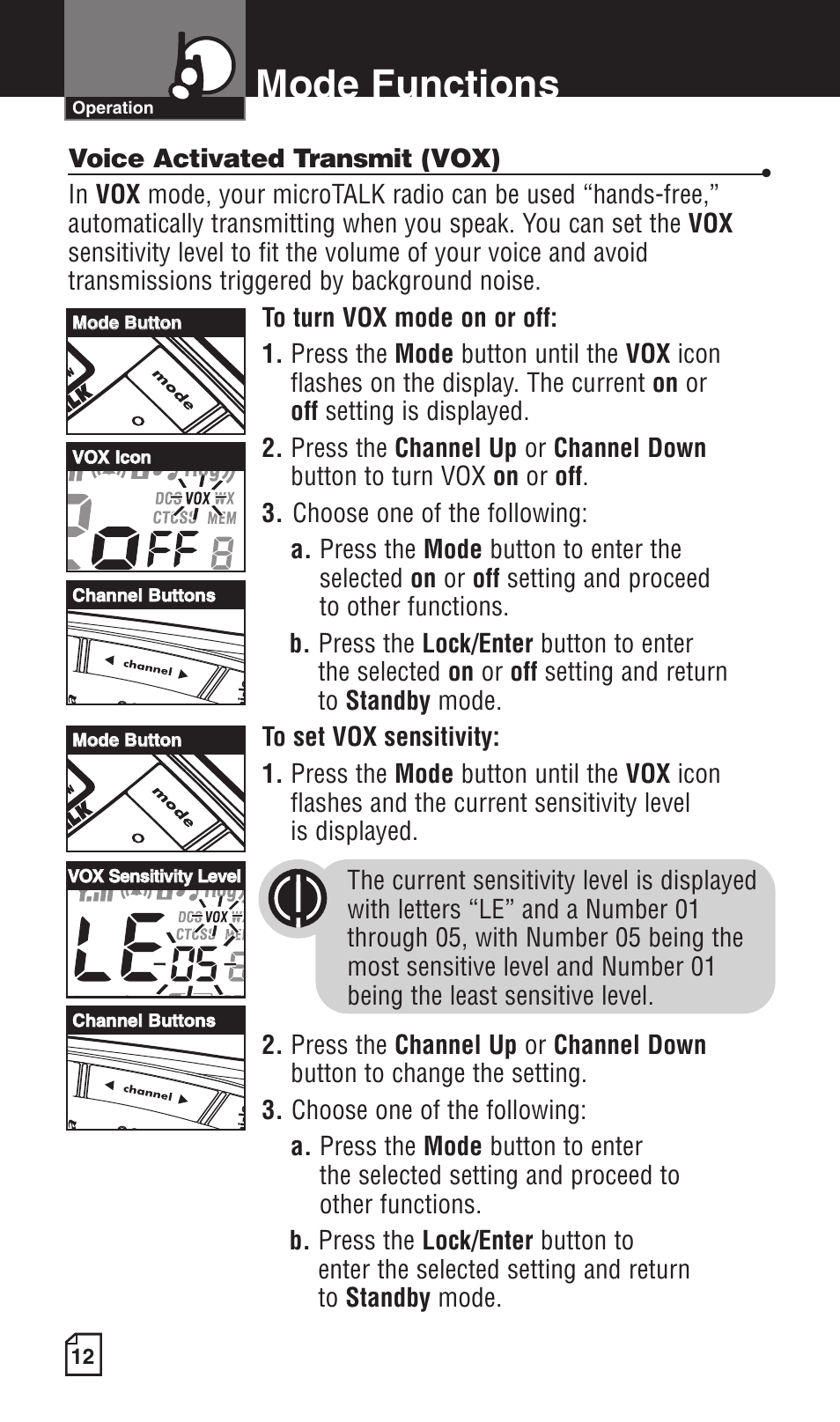 Mode functions | Cobra Electronics LI 6500WXC User Manual | Page 16 / 34