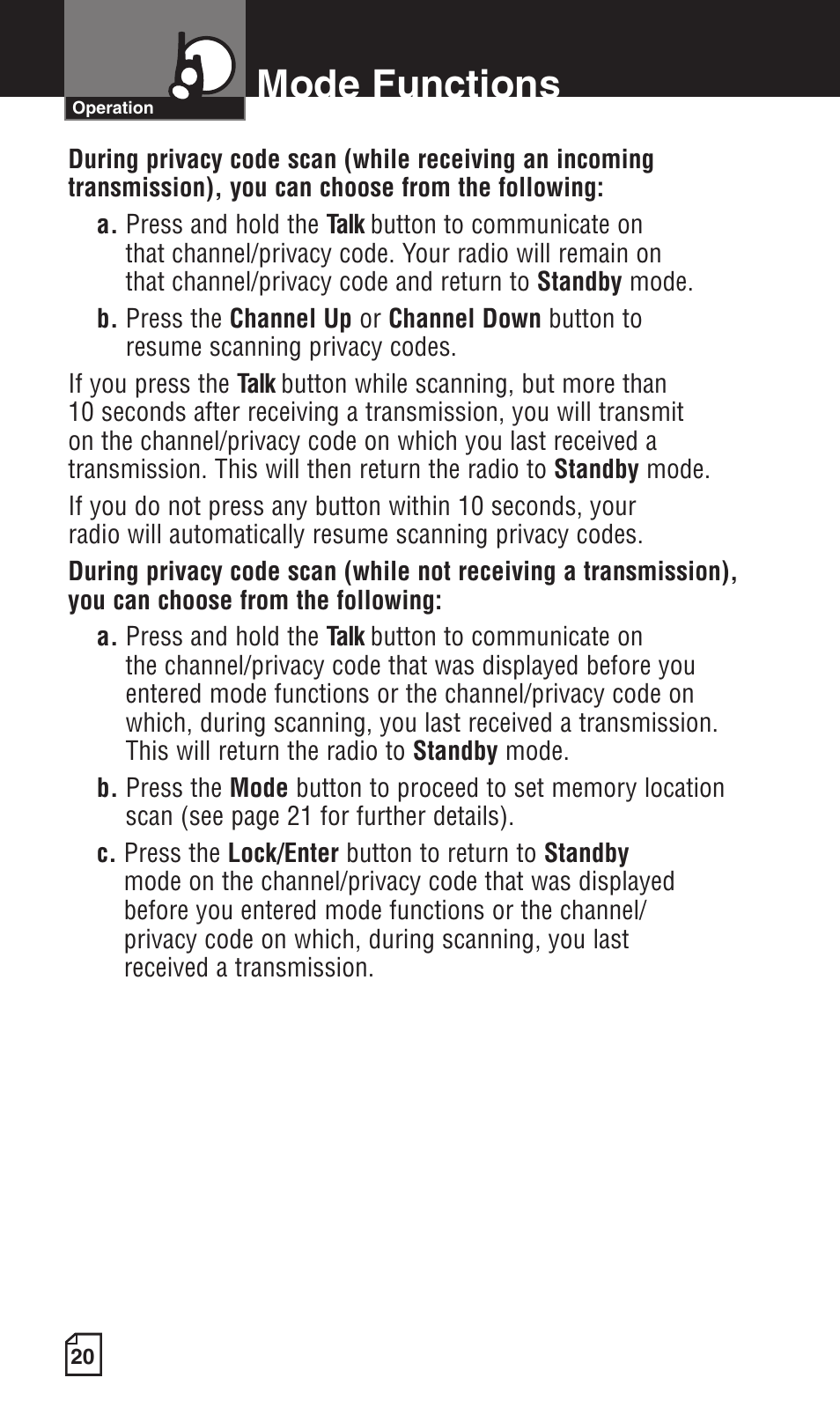 Mode functions | Cobra Electronics LI 6500WXC User Manual | Page 24 / 34