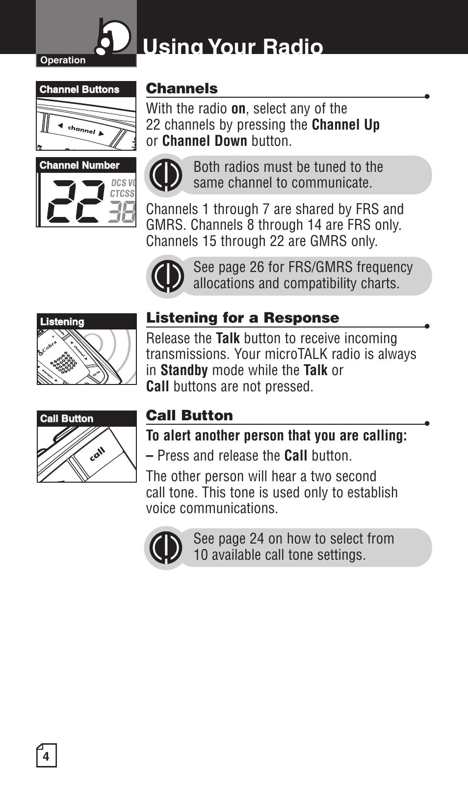 Using your radio | Cobra Electronics LI 6500WXC User Manual | Page 8 / 34