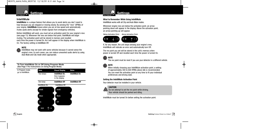 Settings, Intellimute | Cobra Electronics XRS 970 User Manual | Page 10 / 21