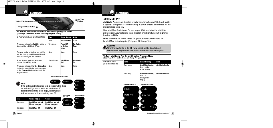 Settings, Intellimute pro | Cobra Electronics XRS 970 User Manual | Page 11 / 21