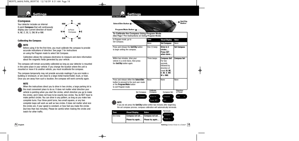 Settings, Compass | Cobra Electronics XRS 970 User Manual | Page 12 / 21