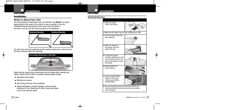 Installation, Where to mount your unit | Cobra Electronics XRS 970 User Manual | Page 4 / 21