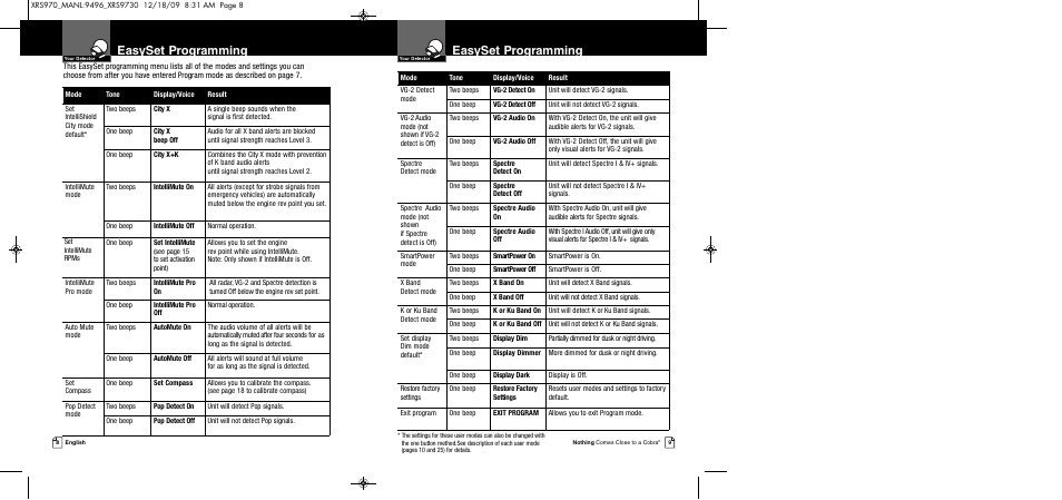 Easyset programming | Cobra Electronics XRS 970 User Manual | Page 7 / 21