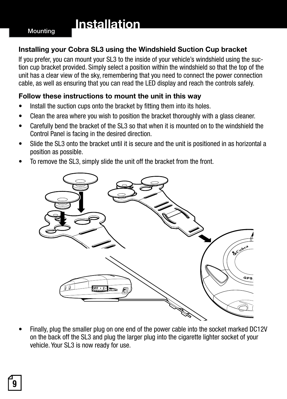Installation | Cobra Electronics AURA SL3 User Manual | Page 10 / 20