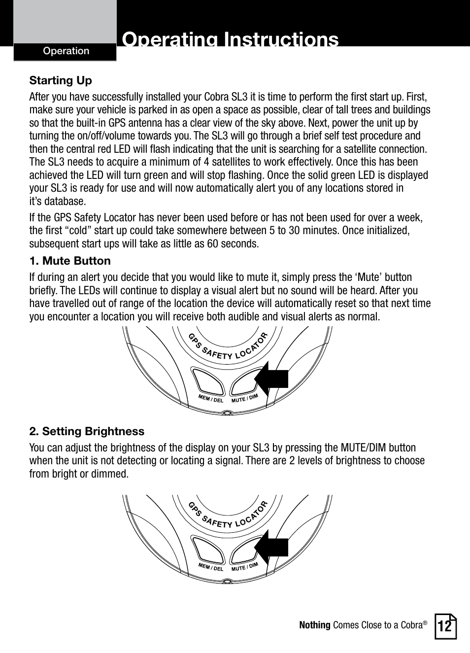 Operating instructions | Cobra Electronics AURA SL3 User Manual | Page 13 / 20