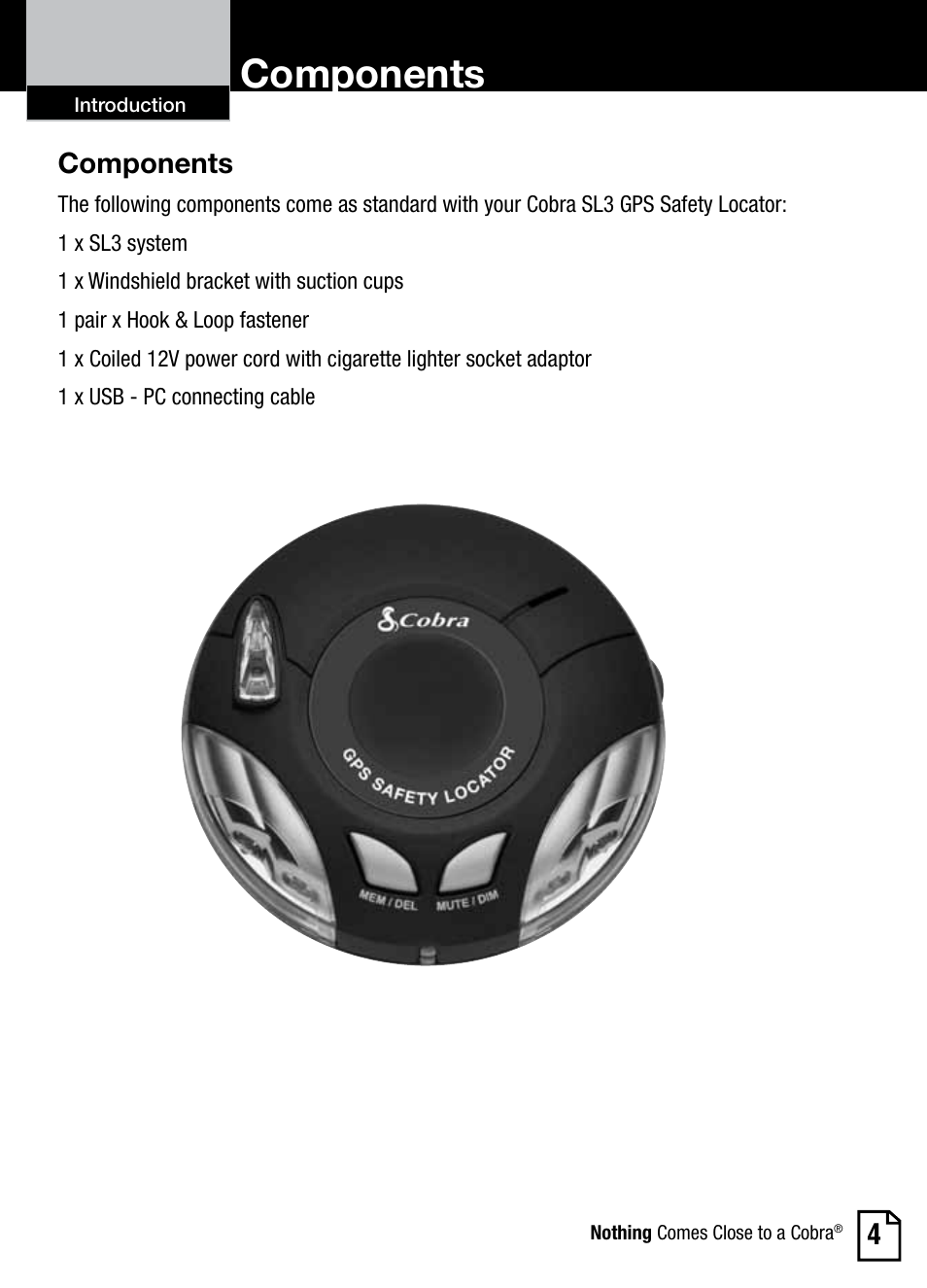Components | Cobra Electronics AURA SL3 User Manual | Page 5 / 20