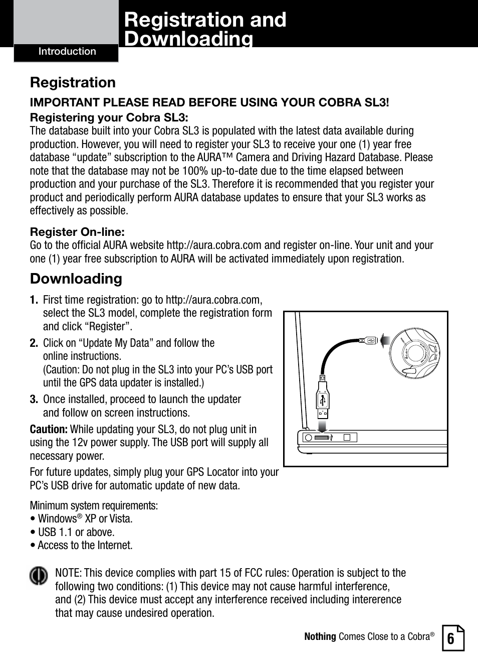 Registration and downloading, Registration, Downloading | Cobra Electronics AURA SL3 User Manual | Page 7 / 20
