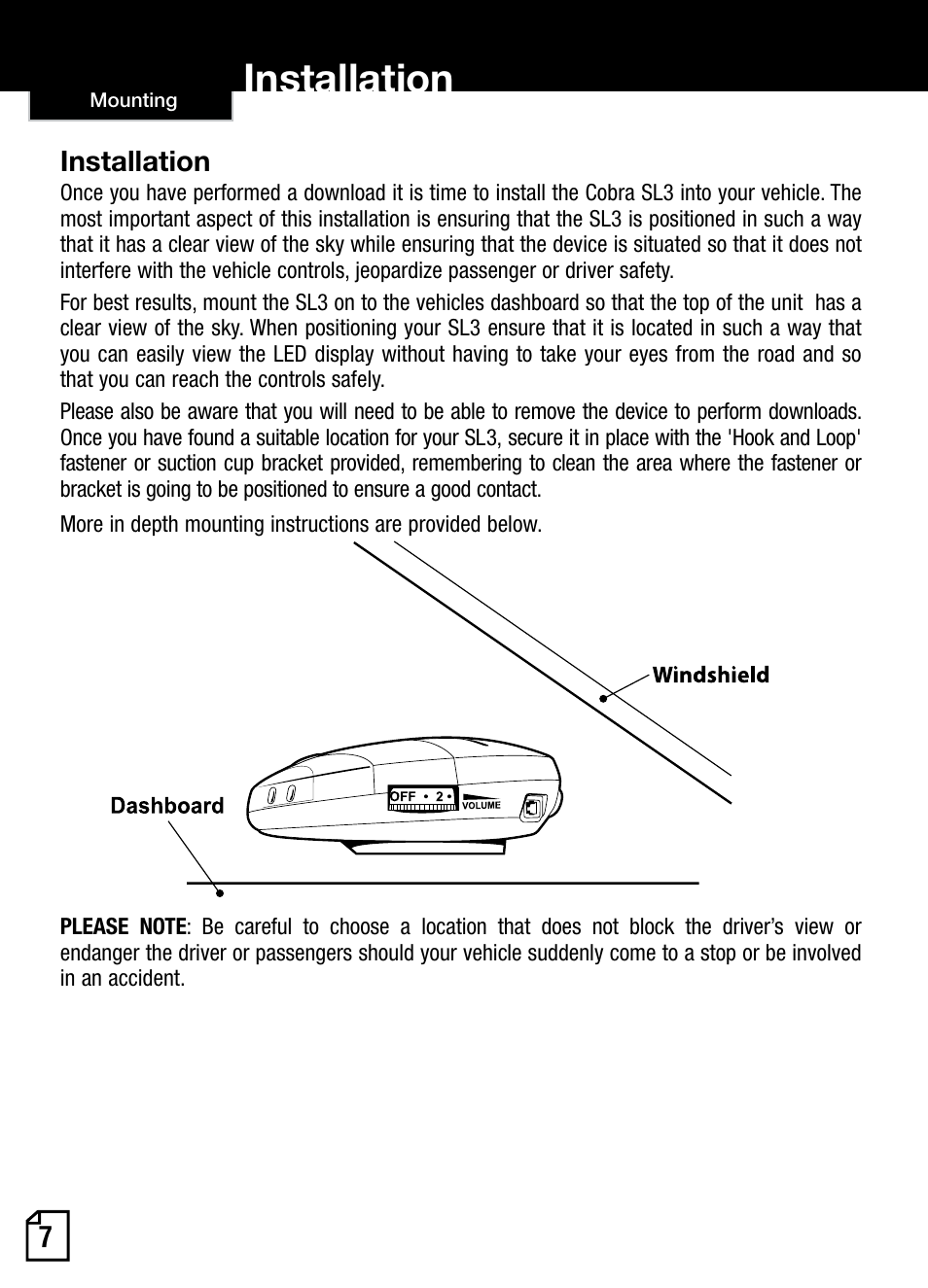 Installation | Cobra Electronics AURA SL3 User Manual | Page 8 / 20