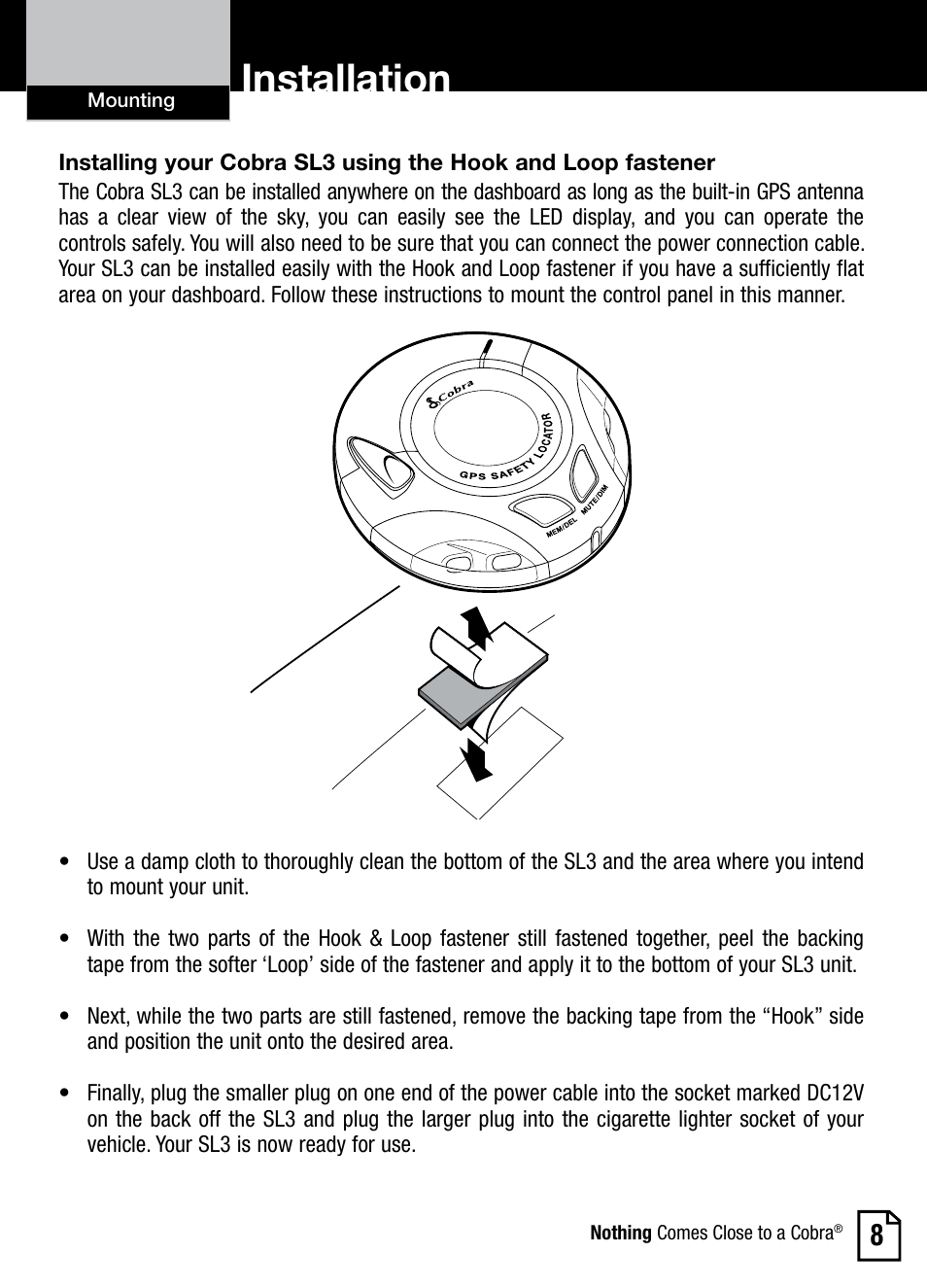 Installation | Cobra Electronics AURA SL3 User Manual | Page 9 / 20