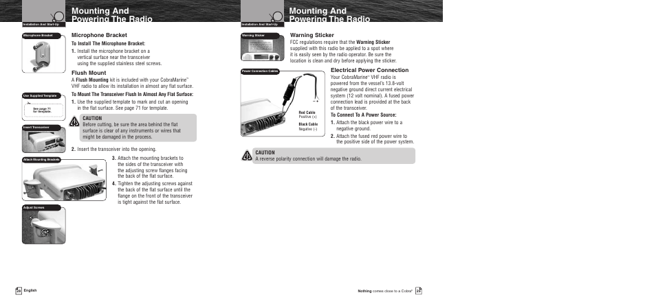 Mounting and powering the radio | Cobra Electronics MR F55 User Manual | Page 17 / 38