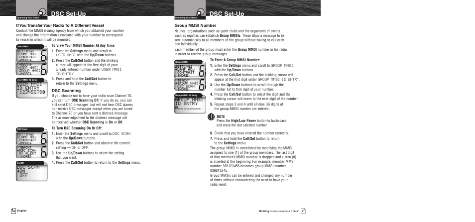 Dsc set-up | Cobra Electronics MR F55 User Manual | Page 28 / 38