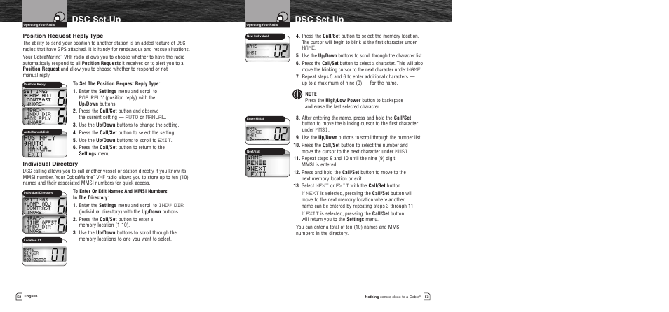 Dsc set-up | Cobra Electronics MR F55 User Manual | Page 29 / 38