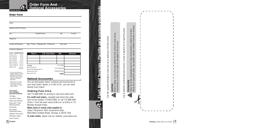 Warran, Warranty, Order form and optional accessories | Ordering from u.s.a, Optional accessories, Order form | Cobra Electronics MR F55 User Manual | Page 38 / 38