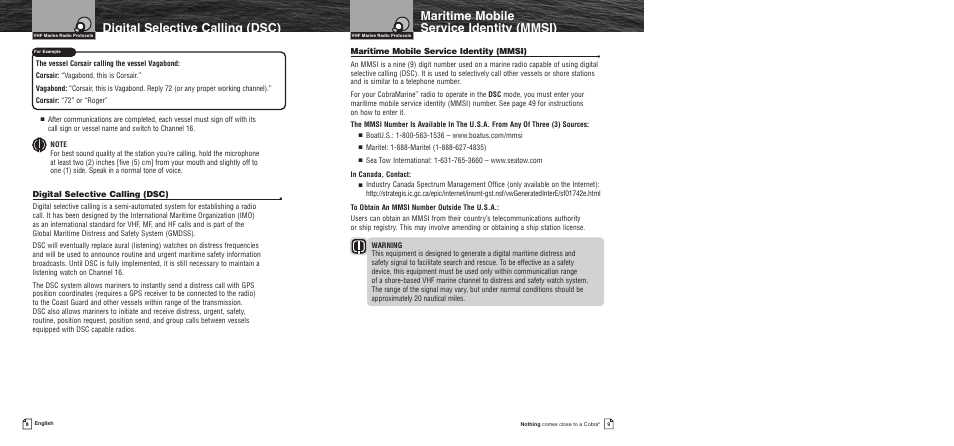 Maritime mobile service identity (mmsi), Digital selective calling (dsc) | Cobra Electronics MR F55 User Manual | Page 7 / 38