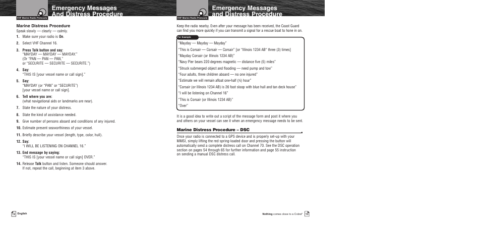 Emergency messages and distress procedure | Cobra Electronics MR F55 User Manual | Page 9 / 38