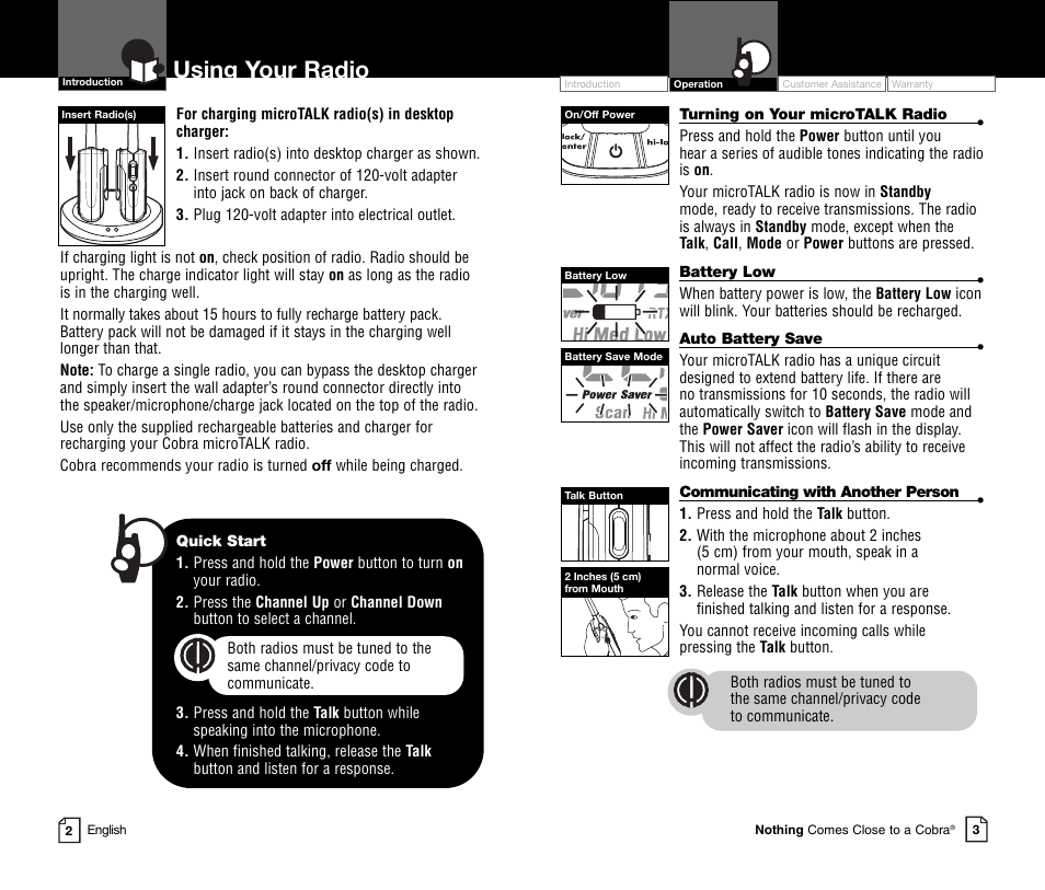 Using your radio | Cobra Electronics COBRA CXR850C User Manual | Page 4 / 18