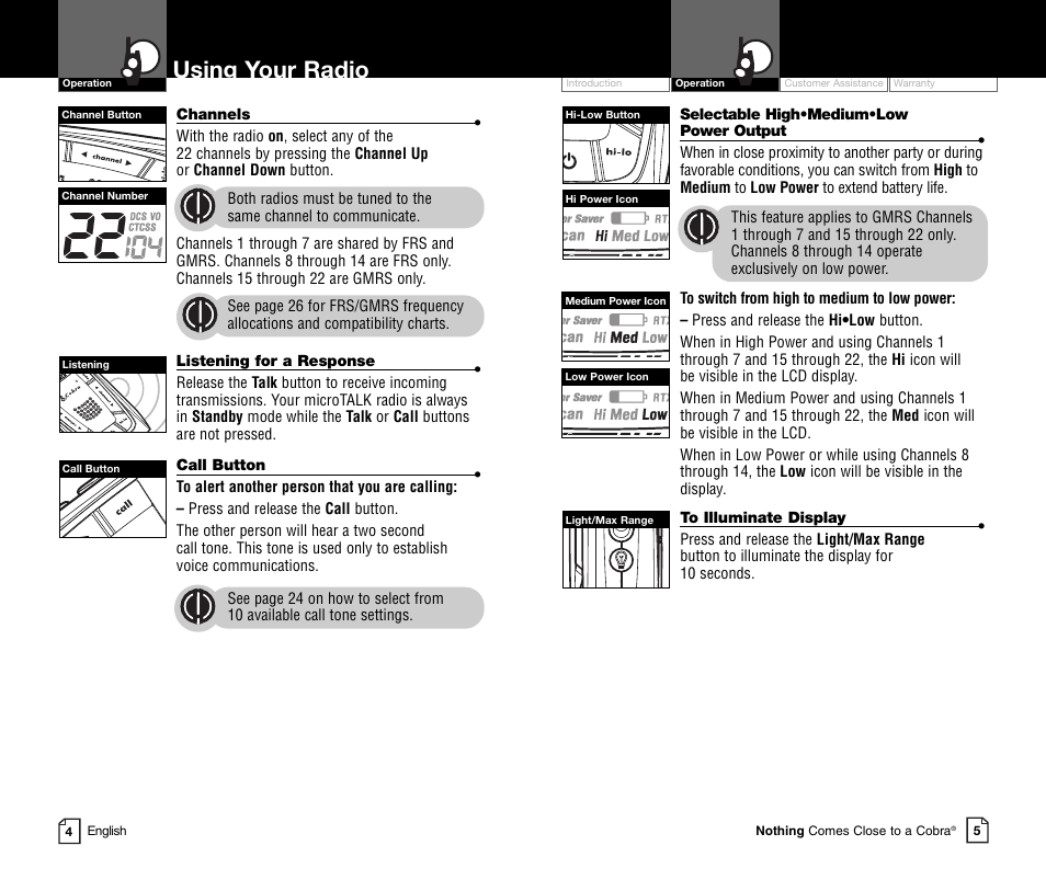 Using your radio | Cobra Electronics COBRA CXR850C User Manual | Page 5 / 18