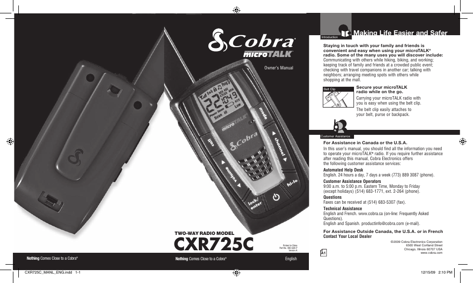 Cobra Electronics MICROTALK CXR725C User Manual | 17 pages