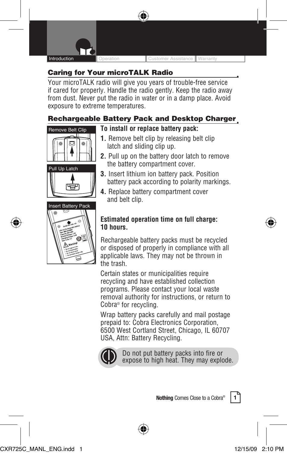Cobra Electronics MICROTALK CXR725C User Manual | Page 3 / 17