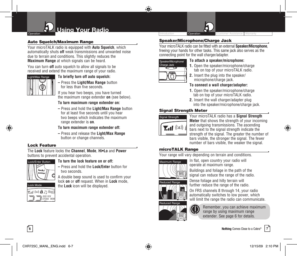 Using your radio | Cobra Electronics MICROTALK CXR725C User Manual | Page 6 / 17