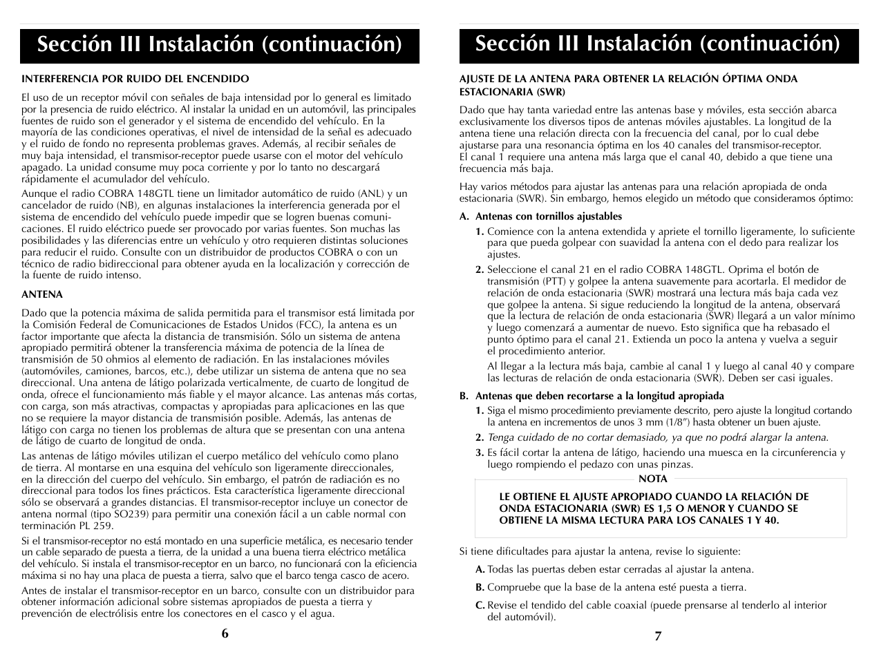 Sección iii instalación (continuación) | Cobra Electronics HH36ST User Manual | Page 17 / 24