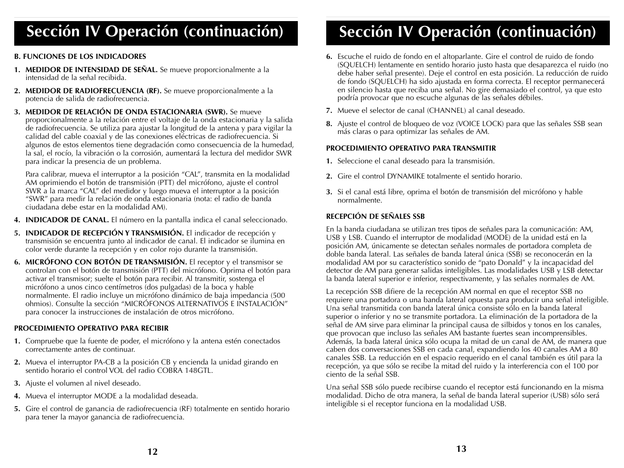 Sección iv operación (continuación) | Cobra Electronics HH36ST User Manual | Page 20 / 24