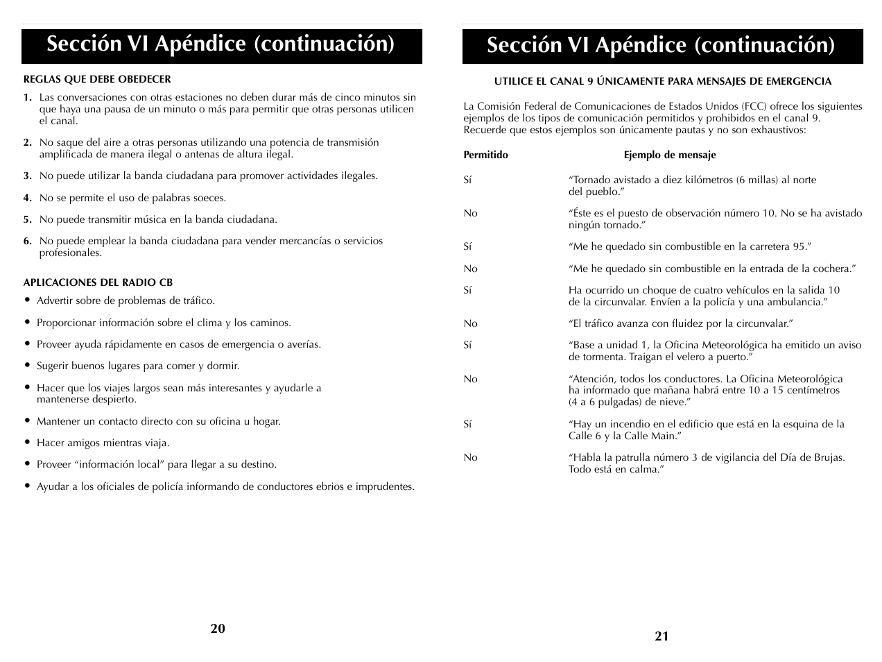 Sección vi apéndice (continuación) | Cobra Electronics HH36ST User Manual | Page 24 / 24