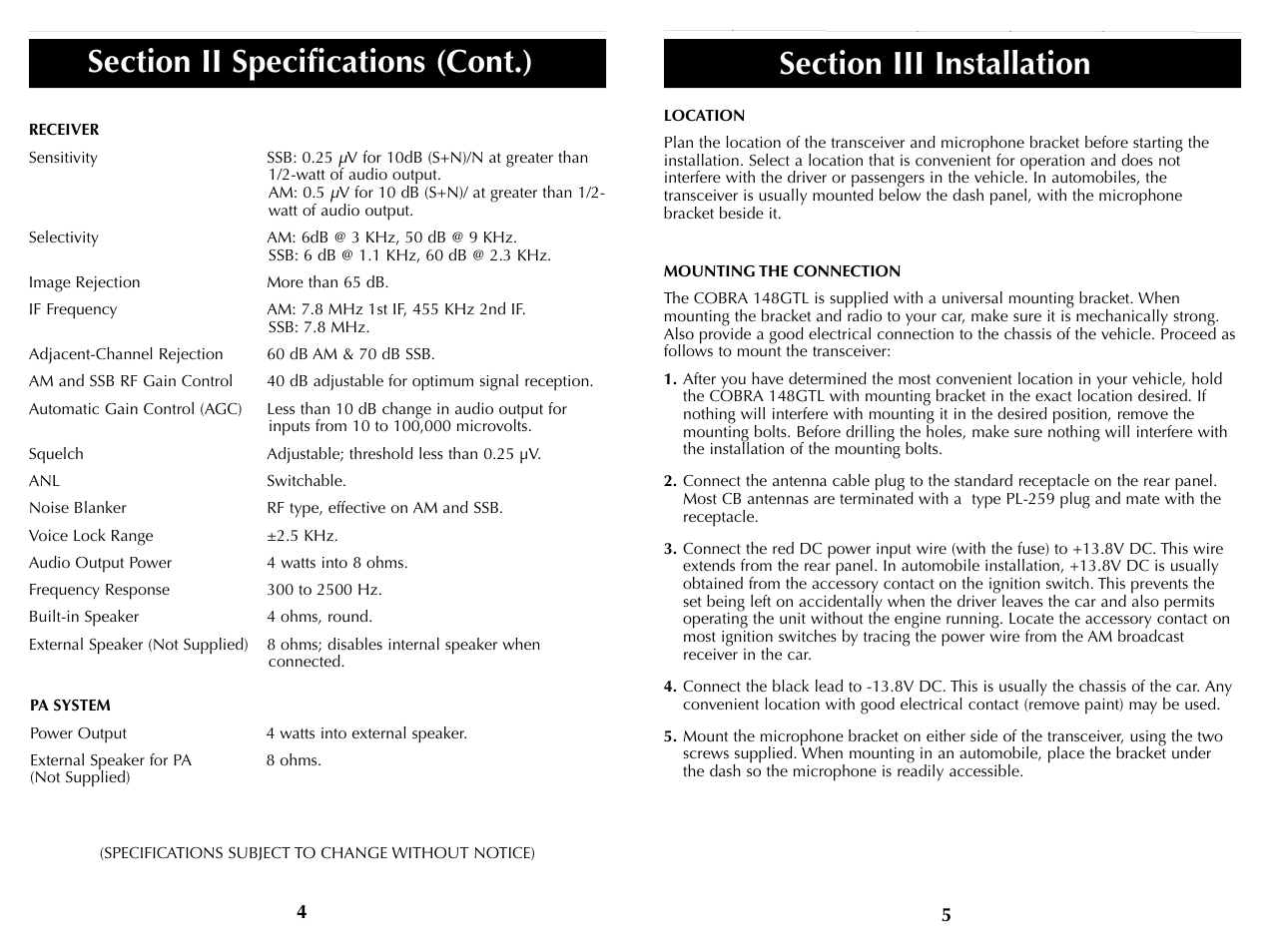 Cobra Electronics HH36ST User Manual | Page 4 / 24