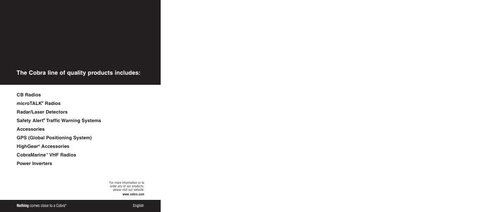 The cobra line of quality products includes | Cobra Electronics PRO 9780 User Manual | Page 22 / 22
