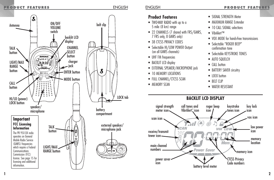Cobra Electronics MICROTALK PR 950 DX User Manual | Page 2 / 19
