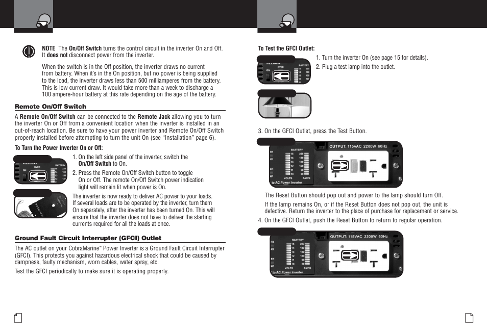 Remote on/off switch gfci test | Cobra Electronics CPI M2200 User Manual | Page 11 / 16