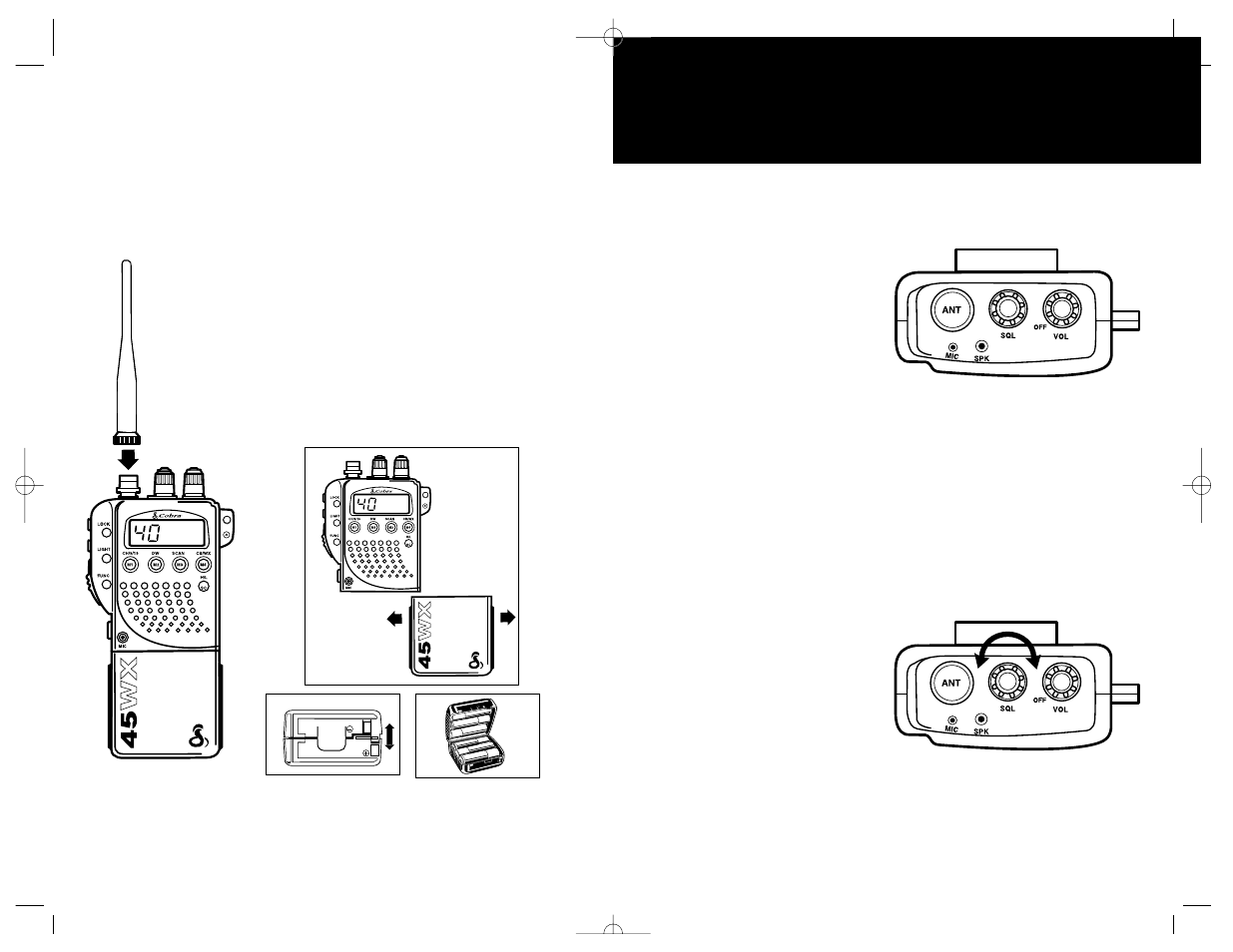 Operation, Turning on/squelch, Getting started | Cobra Electronics 45WX User Manual | Page 5 / 12