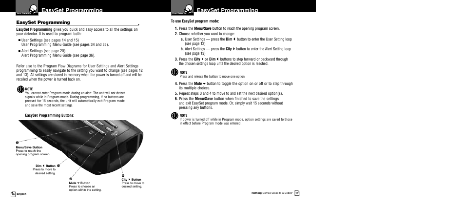 Easyset programming | Cobra Electronics 12 BAND XRS 9840 User Manual | Page 8 / 21