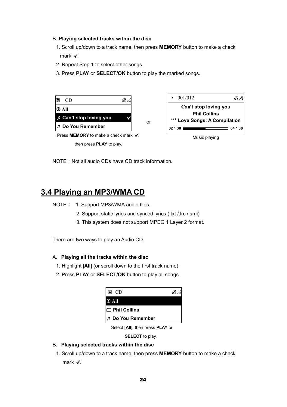 4 playing an mp3/wma cd | Cobra Electronics CIR 2000 A User Manual | Page 24 / 76