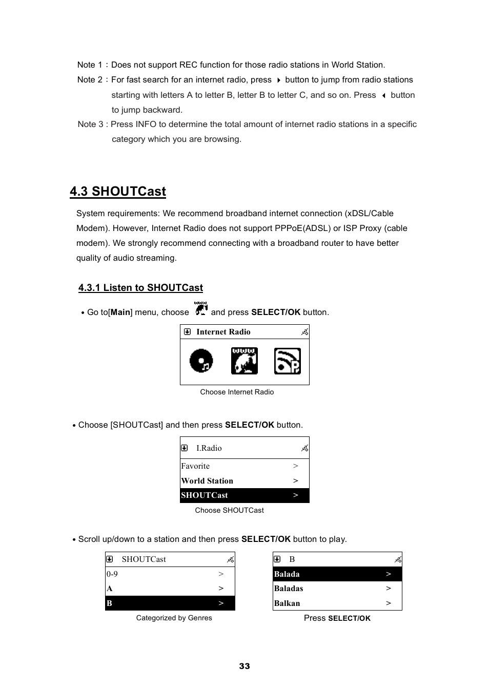 3 shoutcast | Cobra Electronics CIR 2000 A User Manual | Page 33 / 76