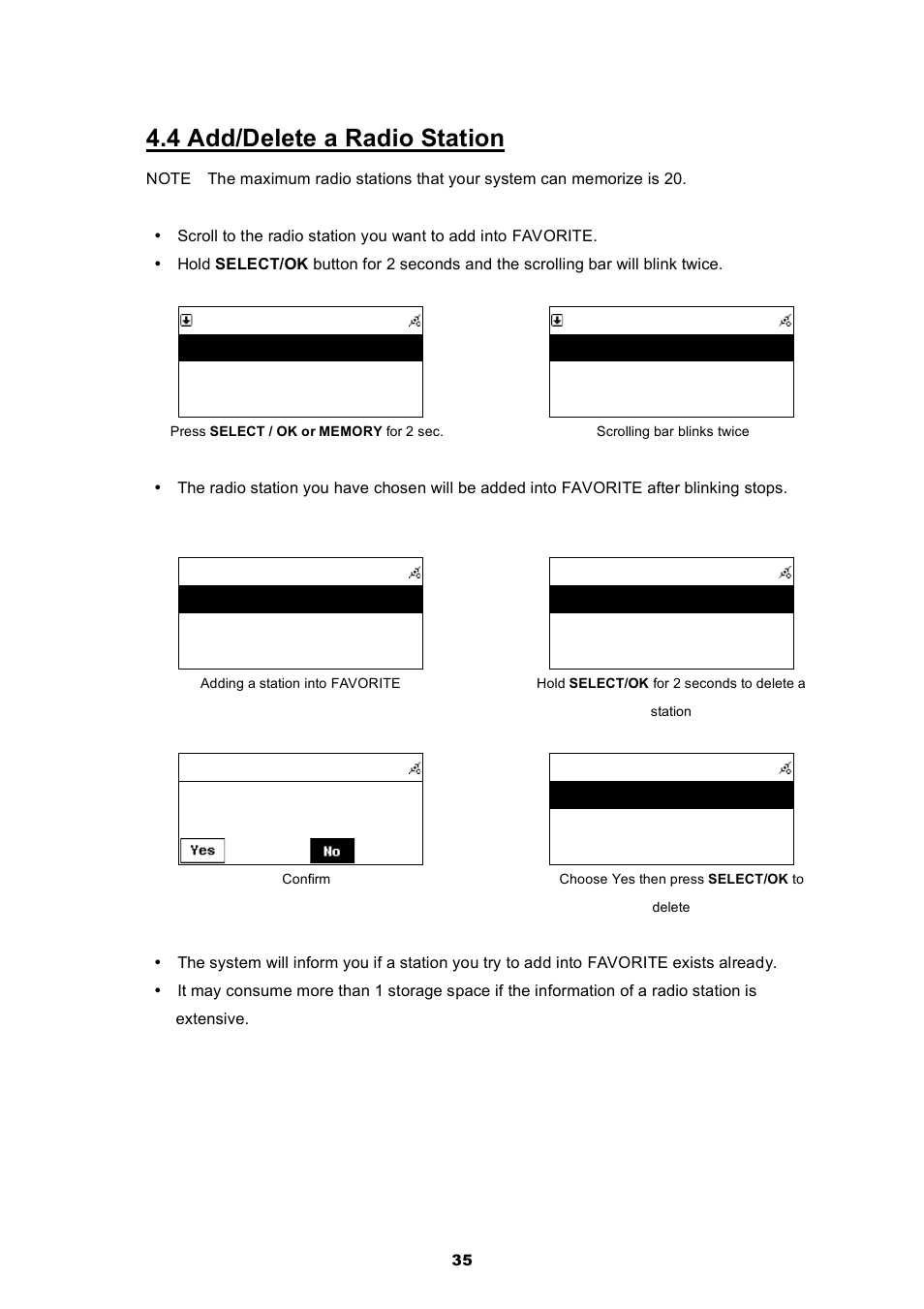 4 add/delete a radio station | Cobra Electronics CIR 2000 A User Manual | Page 35 / 76