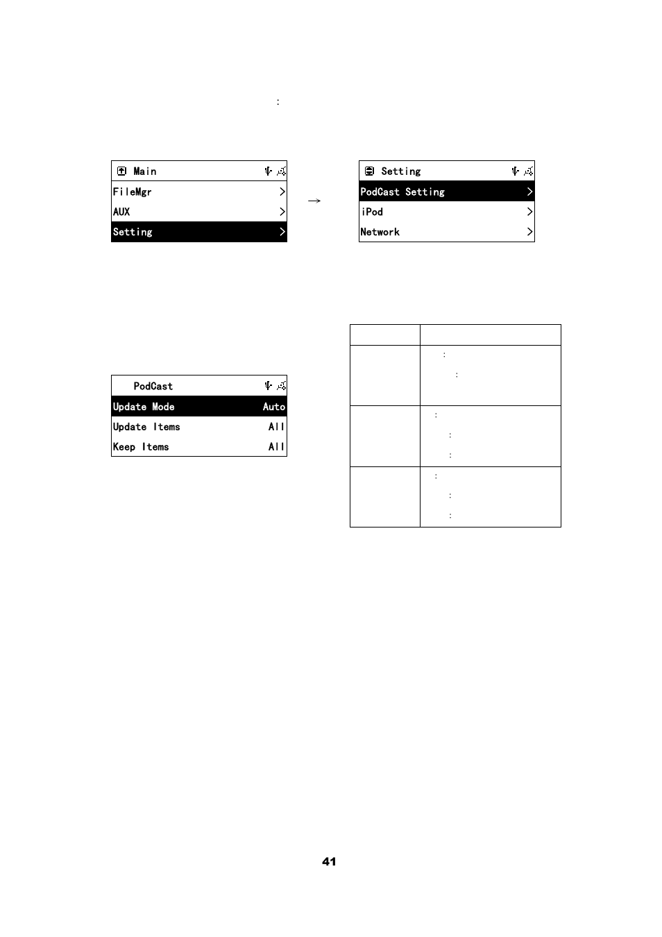 5 podcast setting | Cobra Electronics CIR 2000 A User Manual | Page 41 / 76