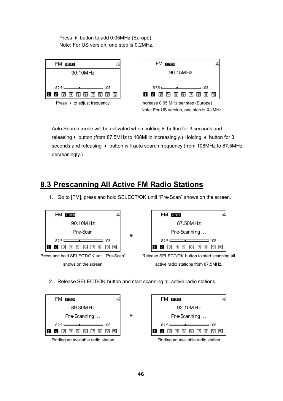 3 prescanning all active fm radio stations | Cobra Electronics CIR 2000 A User Manual | Page 46 / 76
