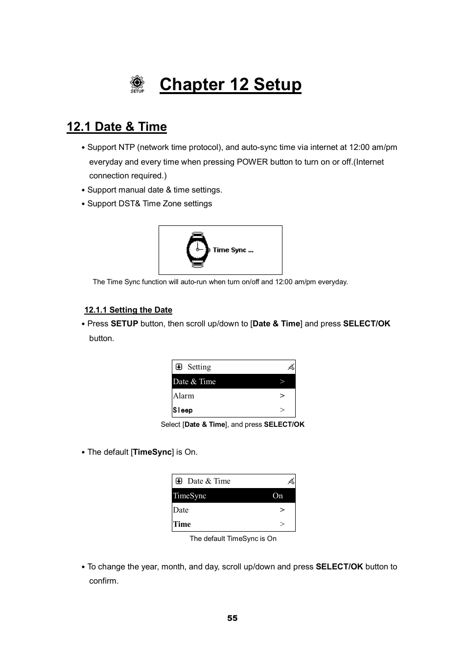 Chapter 12 setup, 1 date & time | Cobra Electronics CIR 2000 A User Manual | Page 55 / 76