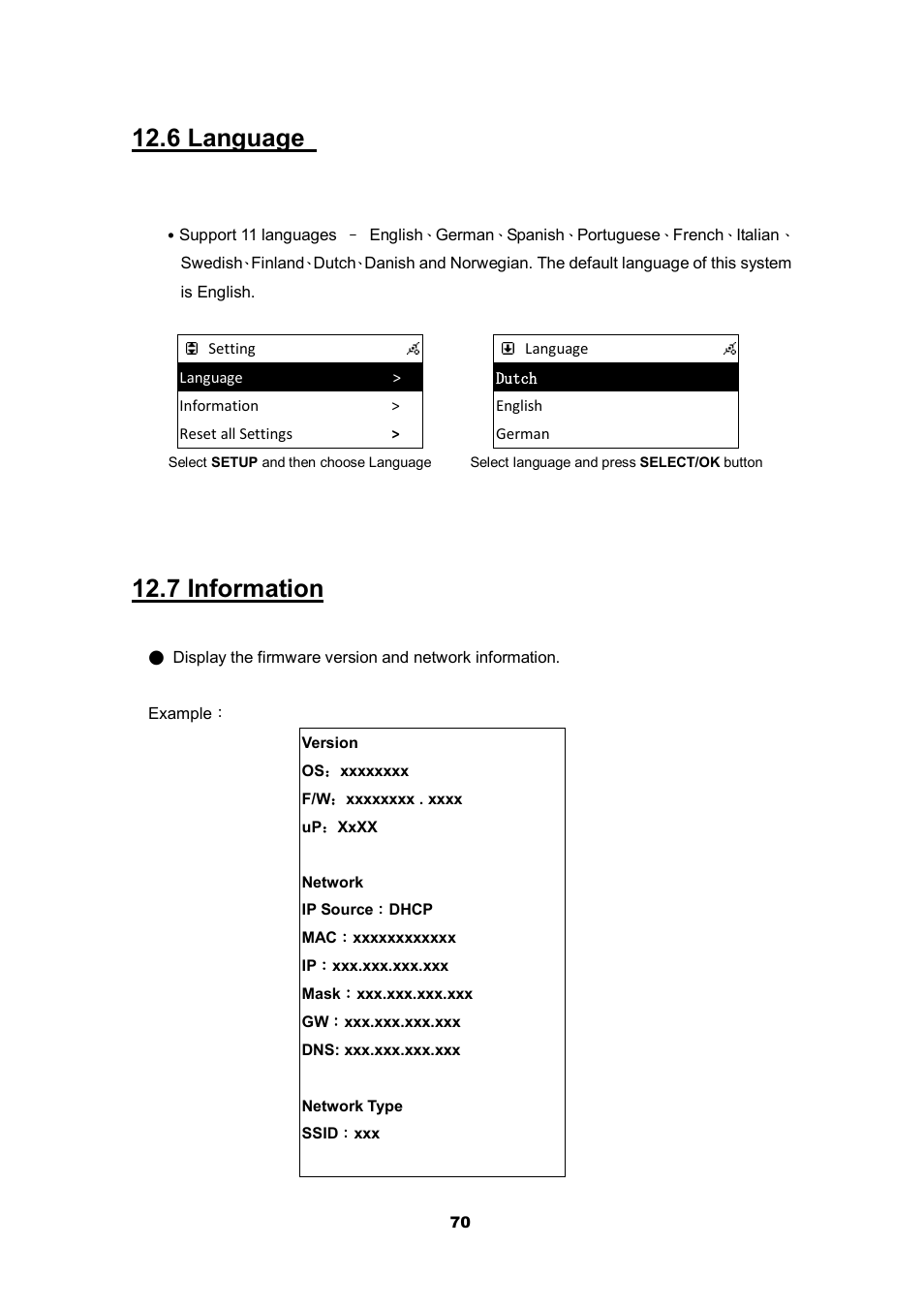 6 language, 7 information | Cobra Electronics CIR 2000 A User Manual | Page 70 / 76