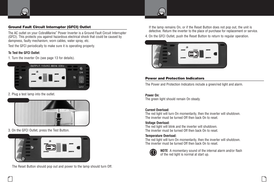 Gfci outlet power and protection indicators | Cobra Electronics CPI M400 User Manual | Page 10 / 14