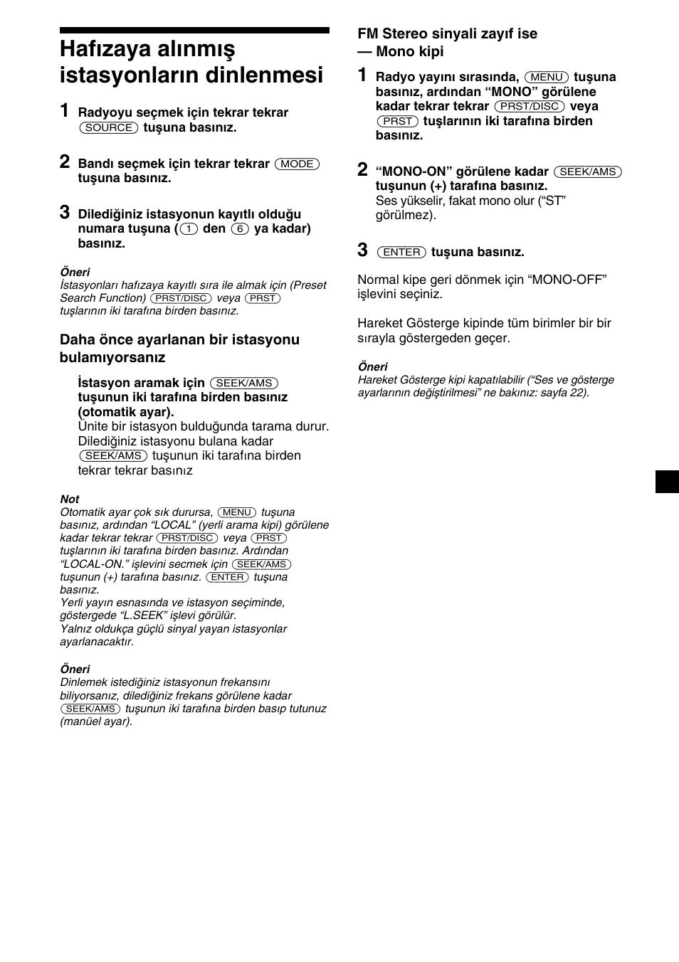 13 hafızaya alınmış istasyonların dinlenmesi | Sony XR-4200R User Manual | Page 103 / 152