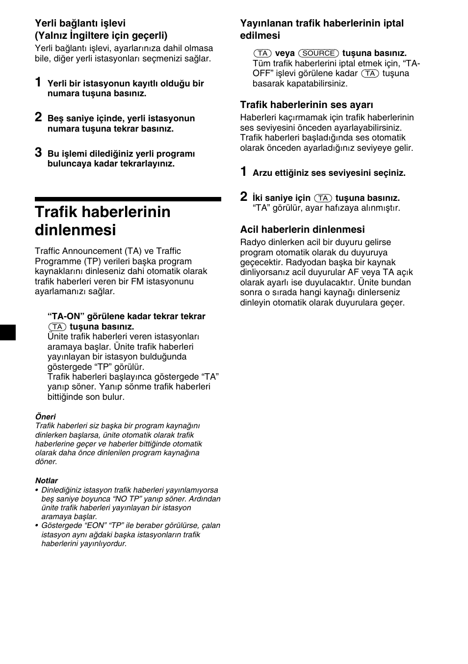 Trafik haberlerinin dinlenmesi | Sony XR-4200R User Manual | Page 106 / 152