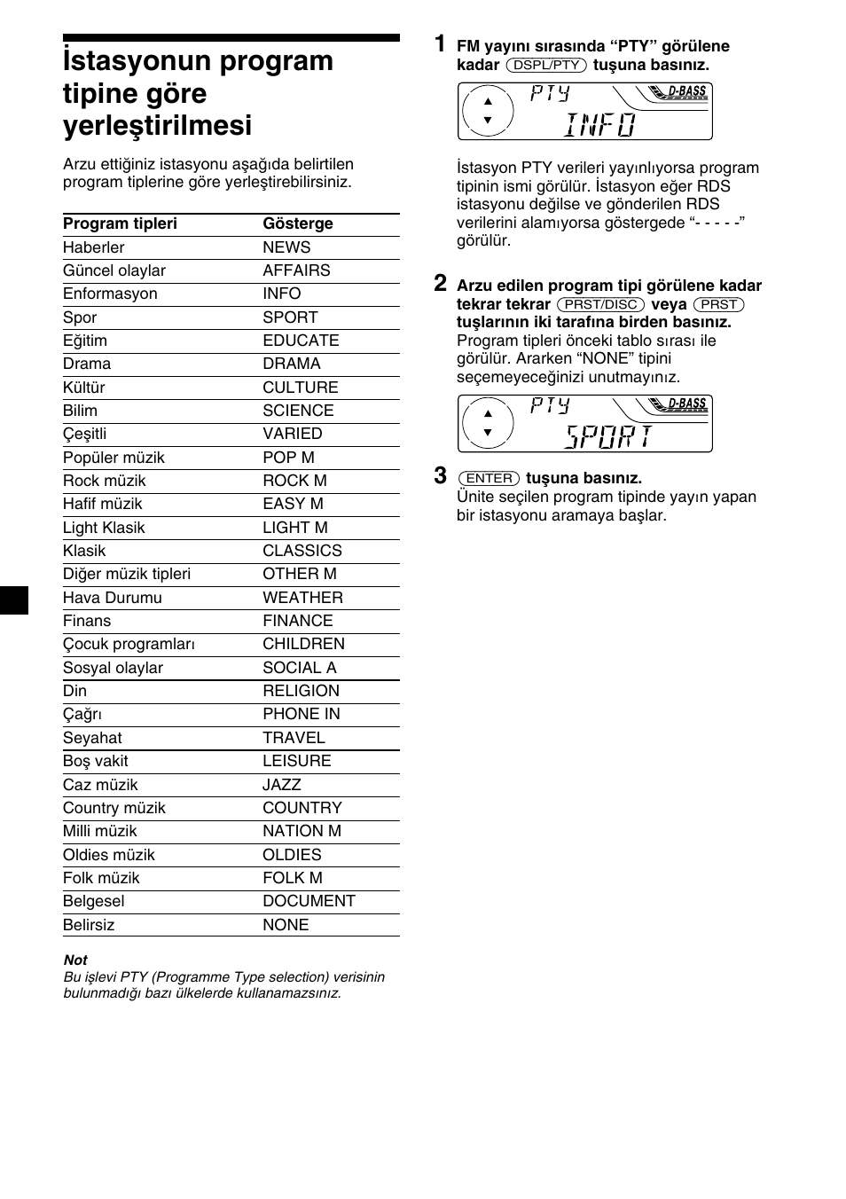 Istasyonun program tipine göre yerleştirilmesi | Sony XR-4200R User Manual | Page 108 / 152