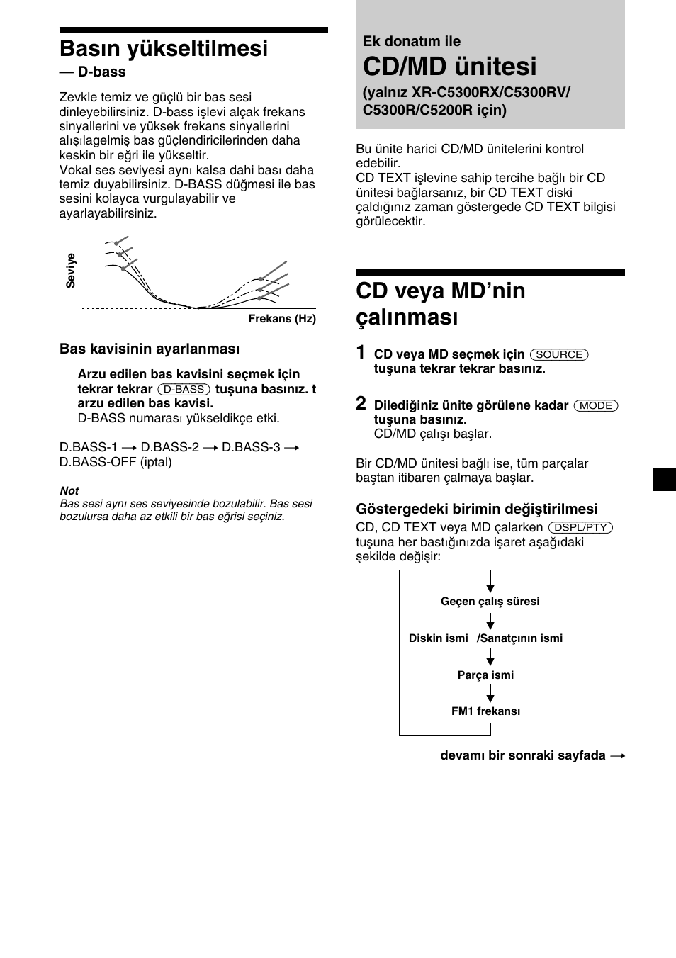 Cd/md ünitesi, Basın yükseltilmesi, Cd veya md’nin çalınması | Sony XR-4200R User Manual | Page 113 / 152