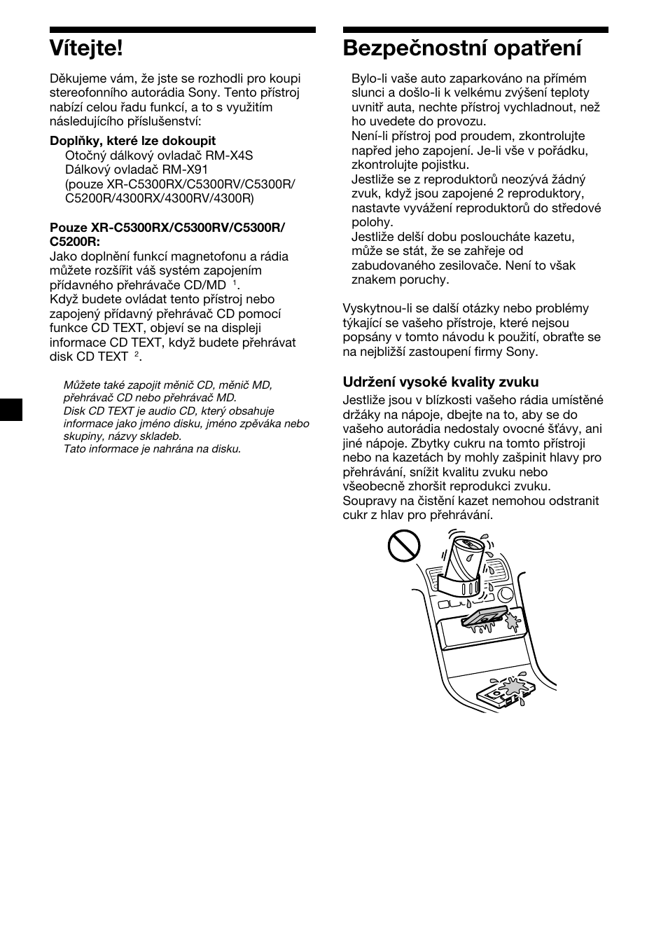 2vítejte, Bezpečnostní opatření | Sony XR-4200R User Manual | Page 32 / 152