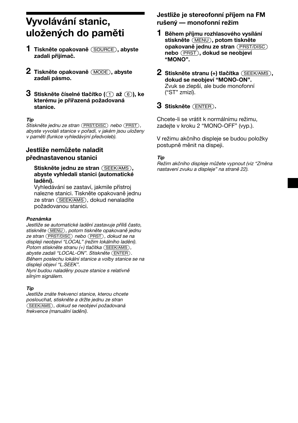 13 vyvolávání stanic, uložených do paměti | Sony XR-4200R User Manual | Page 43 / 152