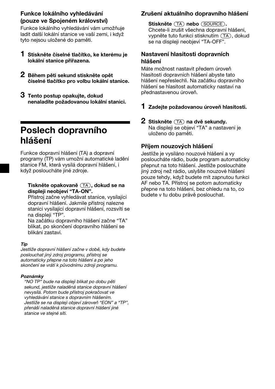 Poslech dopravního hlášení | Sony XR-4200R User Manual | Page 46 / 152