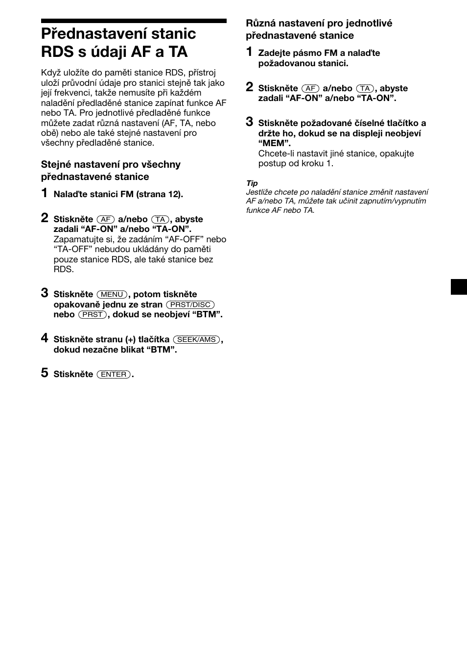 17 přednastavení stanic rds s údaji af a ta | Sony XR-4200R User Manual | Page 47 / 152